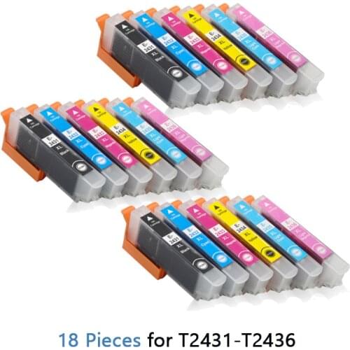 18pcs T2431 24XL T2432 T2436 Compatible Ink Cartridge For Epson XP-750 XP-850 XP-950 XP-860 XP-55 XP-760 XP-960 Printer with chi