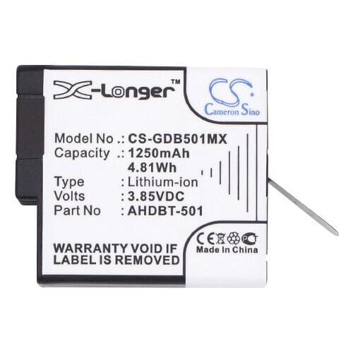 Cameron Sino 1250mAh Battery for GOPRO Hero 5, Hero 6, CHDHX-701, Hero 2018, Hero 5 Black, Hero 6 Black, Hero 7, Hero 7 Black