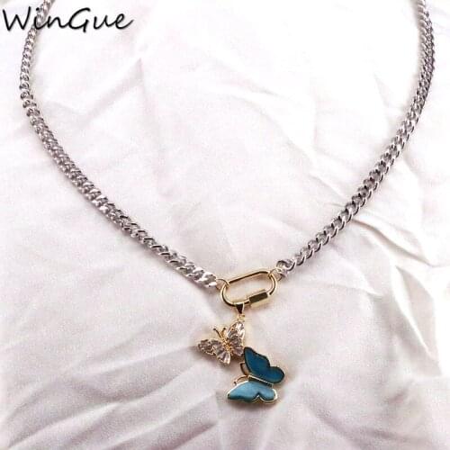 Crystal Zrconia Butterfly Pendant Necklace for Women Party Wedding Necklace Fashion Punk Chain Necklace Jewelry Gifts