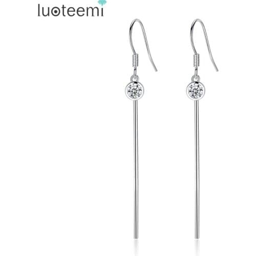 LUOTEEMI Ear Hook Bar Jewelry For Women Long 59mm Length CZ Design Simple Straight Strip Drop Earrings Bijoux Brincos Gifts