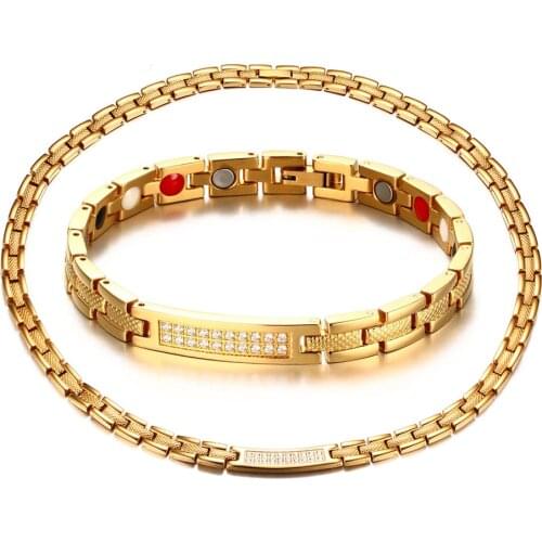 Magnetic Jewelry Sets for Women Necklace Bracelet Gold Chain Cubic Zirconia Health Energy Magnetic Jewelry Set Women Wedding
