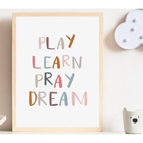 Little Muslim Play Learn Pray Islamic Wall Art Print Nursery Poster Canvas Painting Prints for Bedroom Kids Room Home Decor