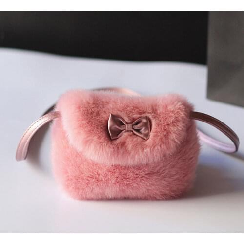 Baby Girls Furry Bags Brand New Warmly Children Cross Body Mini Purse Bowknot Artificial Fur Bag Kids Birthday Gifts