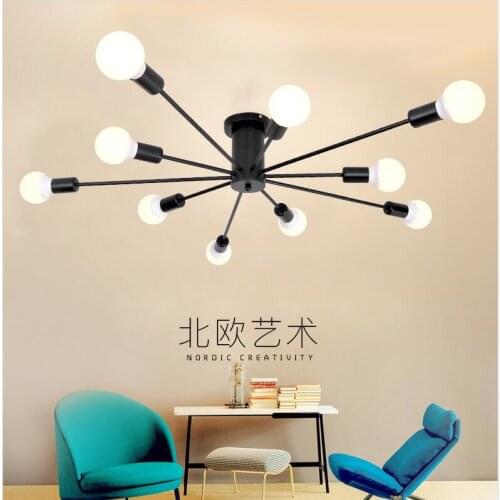 Fashion iron living room Chandelier E27 bulb led lamps simple black Chandeliers lighting led lustre E27 led Chandeliers