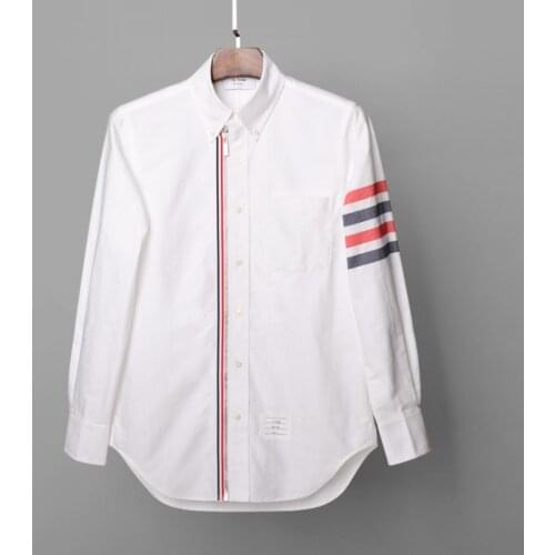 Mens fashion long sleeve with Tri-color webbing slim fit zipper print casual shirt men striped white shirts male