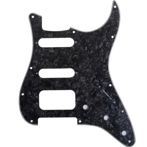 Musiclily Pro 11-Hole Round Corner HSS Guitar Strat Pickguard for USA/Mexican Stratocaster 3-screw Pickup, 4Ply Black Pearl