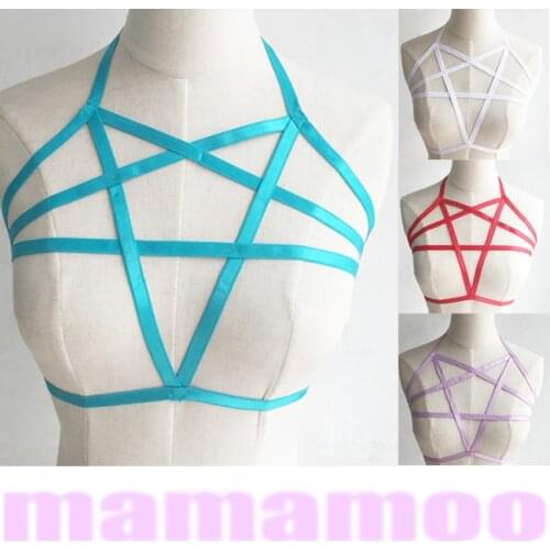 Goth bondage lingerie pentagram colour harness sexy Body Fetish Wear Cage Bra Harajuku Body Cage pentagram body harness cage