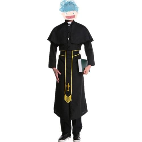 Newest Halloween Party Clothing Black Masquerade Halloween Drama Clergyman Priest Costume Fancy Dress Adult Man Cosplay Colthes