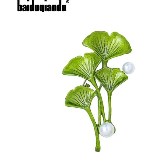 Baiduqiandu Brand New Arrival Enameled Green Leaf Plant Brooch Pins for Women Dress Hat Bags Fashion Ornament Jewelry