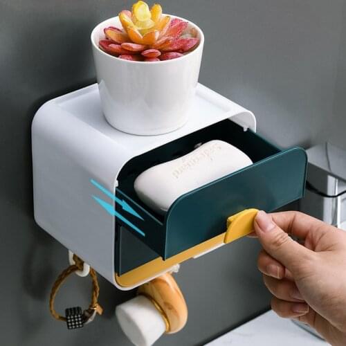 New Double Layers Strong Sucker Soapbox Soap Draining Holder Soap Dish Kitchen Bathroom Storage Box Space Saving Tools