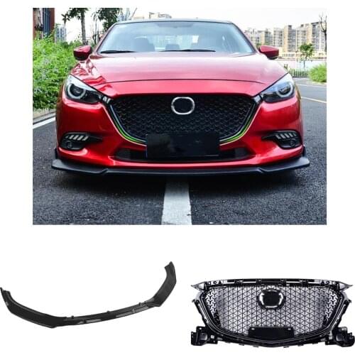 Glossy Front Bumper Grill Honeycomb Grille + Spoiler For Mazda 3 Axela 2017 2018 A