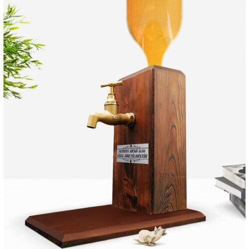 Personalized Glass Bottled Natural Wood Tap Beverage Stand