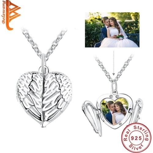 Personalized Custom Photo 925 Sterling Silver Heart Angel Wings Charm Bead Necklace For Woman DIY Jewelry Making Birthday Gift