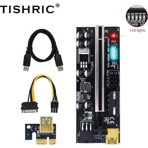 TISHRIC 6 LED lights VER009C Plus PCIE Riser 009S Plus Graphics Card Extension Cable Riser for Video Card PCI E 16x Riser
