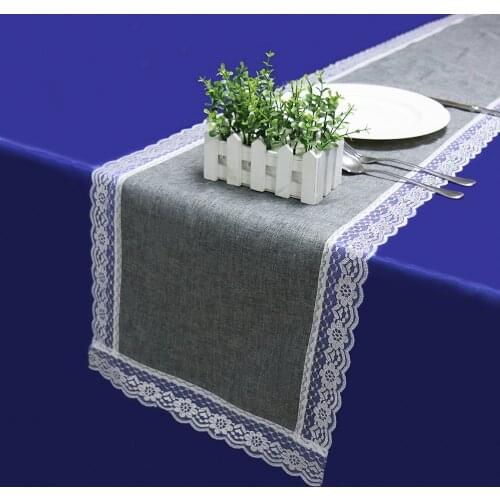 1pcs Table Runners Modern with Lace Natural Imitated Linen Table Cloth Table Cover for Wedding Party Home Decor