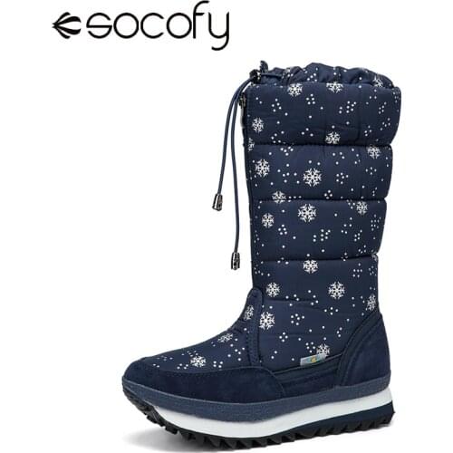 SOCOFY Shoes Pattern Cloth Warm Non Slip Platform Mid-calf Snow Boots Front -zip Elastic Band Winter Cotton Boots New Fashion