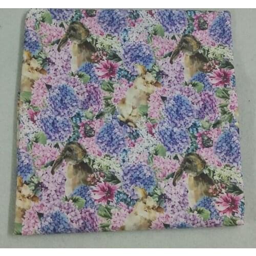 50x105cm Purple Pink Blue Flower & Animals Printed Cotton Fabric 009 Fabric Patchwork for Cloth Dress Party Home Decor