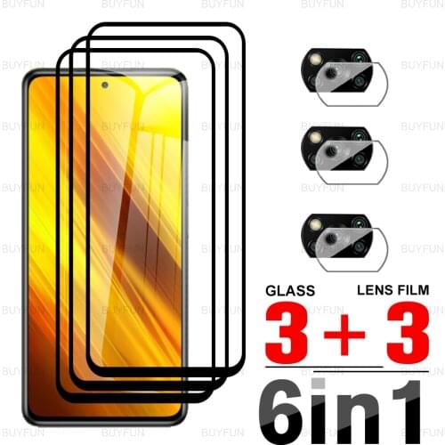 6in1 Screen Protector For Poco X3 6.67 inch Black edge tempered glass for xiaomi poco poko x3 m3 pro x3nfc x3gt f3 camera film
