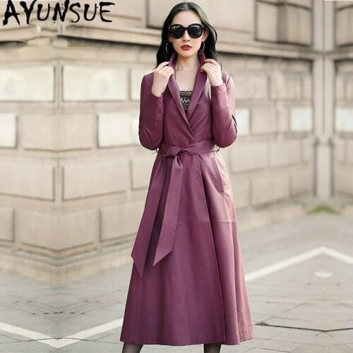 AYUNSUE 2020 Genuine Leather Jacket Women Autumn 100% Real Sheepskin Coat Female Korean Long Trench Coats Chaqueta Mujer MY