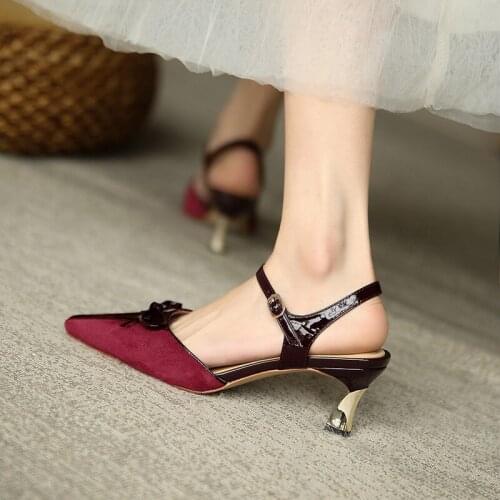 QZYERAI 2021 New Arrive French Genuine Leather Women Sandals High Heels Cowhide Sandals Wedding Party Shoes Pumps