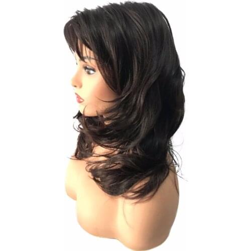 StrongBeauty Women Synthetic Wig Medium Length Curly Black /Blonde Highlighted/Balayage Hair Natural Wigs