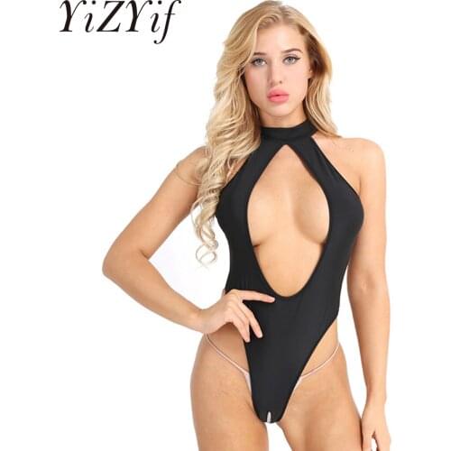 Women Exotic Lingerie Bodysuits Sexy Nightwear One Piece Sleeveless Halter Neck Cutout Backless and Open Crotch Leotard Bodysuit