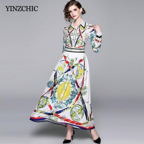 Vintage Printed Woman Maxi Dress Elegant Slim A-line Long Dress for Woman Ladies New Autumn Print Dress Party