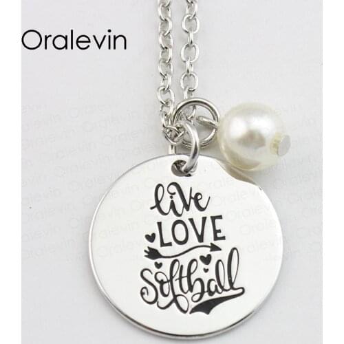 LIVE LOVE SOFTBALL Inspirational Hand Stamped Engraved Accessories Custom Charms Pendant Necklace Gift Jewelry,10Pcs/Lot, #LN784