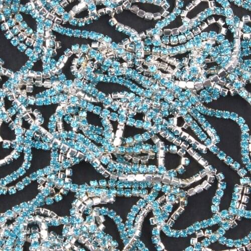 ZOTOONE 1Yard SS6 Lake Blue Nails Rhinestone Chain Strass Applique Crystal Trim Stones for Clothes Decoration Sew on Garment Bag