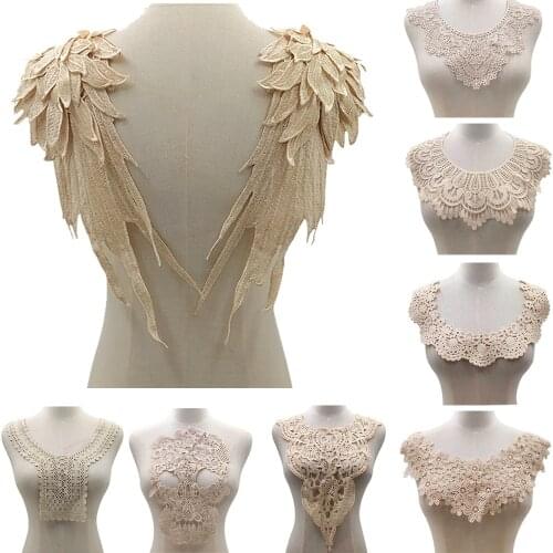 1Pc Mix Style Beige Embroidered Lace Neckline Fake Collar Venise For Dress Applique Accessories Patch Lace Fabric