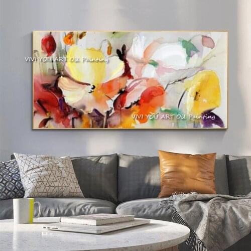 100% Handpainted Oil Painting on Canvas new Colorful flower oil Painting Wall Art picture home decoration For Living Room