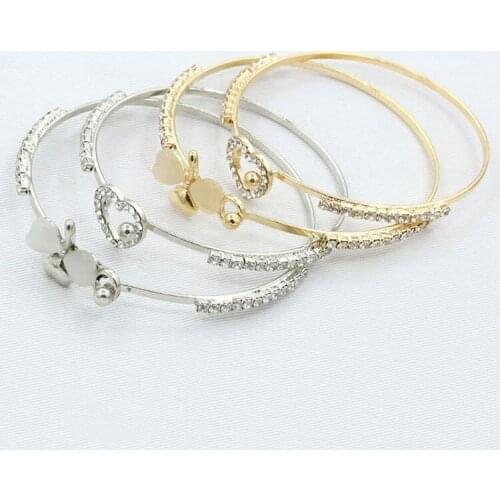Shiny Crystal Hollow Heart & Clover Metallic Golden Silver Plated Bracelets & Bangles for Women