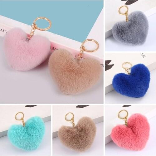 Artificial Rabbit Fur Pom-pom Keychain Leopard-print Pom-pom Keychain Lady Mobile Phone Bag Key Ring Love Pendant Decoration