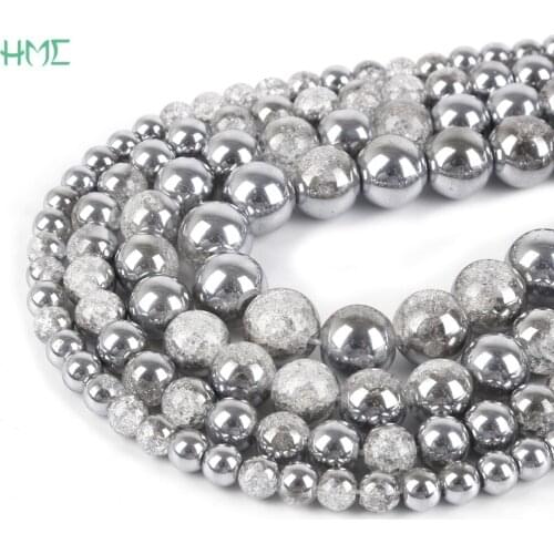 Snow Cracked Crystal One Side Plated Silvery White Natural Stone Beads For Jewelry Making Bracelet Necklace 6mm/8mm/10mm/12mm