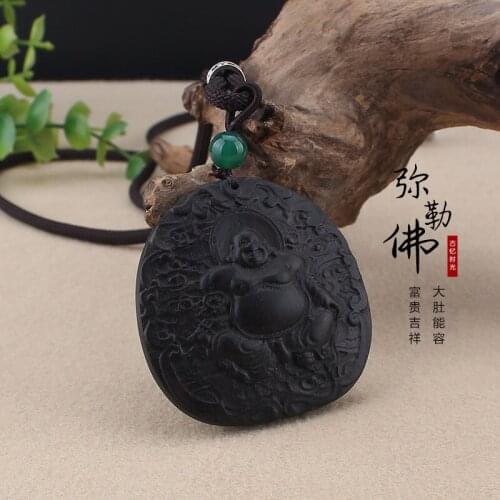 Black Sandalwood Maitreya Buddha Long Adjustable Sweater Chain Retro Versatile Buddha Brand Necklace Big Belly Smile Buddha
