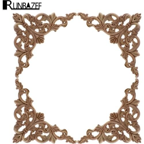 RUNBAZEF Wooden Oak Wood Carved Corner Onlay Applique Woodcarving Decal For Vintage Home Furniture Decor Decorative Sculptures