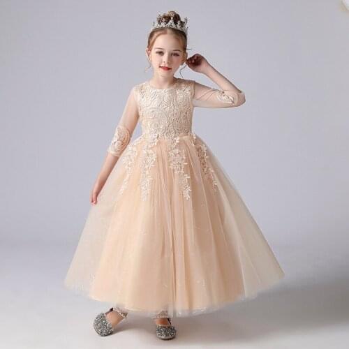 Childrens Dresses 2021 Spring Autumn New Little Girls Princess Dresses For Girls Lace Mesh Evening Dresses Banquet Long Dresses