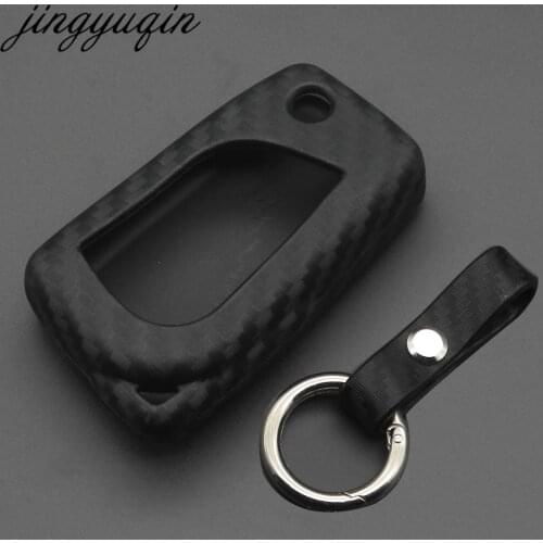 Jingyuqin 10pcs Carbon Fiber Silicone Remote Fob Case For Toyota Highlander Camry Corolla EX VIOS 3 Button Car Flip Key Cover
