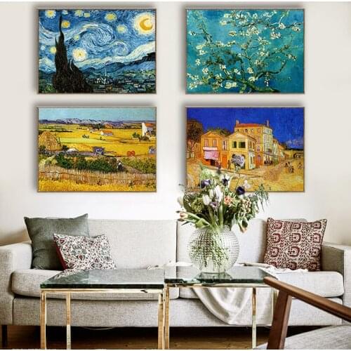 Van Gogh Oil Painting Starry Night Abstract Classic Canvas Wall Art Print Sunflower Poster Picture For Living Room Decoration