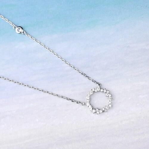 Kindey Real Pure New Silver Color Crystal Circle Necklaces Pendants for Women Wedding Jewelry Kolye Collares