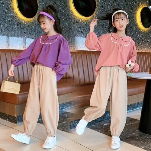 2021 Children Clothing Autumn Girls Long sleeve Shirt Tops Long Pants Two Piece Set Kids Korean Cute Sweet Outfit Casual Clothes