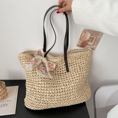 Summer Casual Straw Woven Underarm Shoulder Tote Bags For Women Fashion Scarf Designer Ladies Large Capacity Shopping Handbags