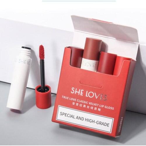 4Pcs/set Matte Lip Glaze Makeup Lipstick Waterproof Anti-sweat Long-wearing Not Stick The Cup Student Cheap Lipstick Set TSLM1