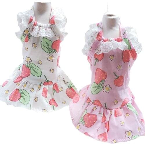 Cute Cat Clothes Strawberry Floral Pattern Tutu Dress Summer For Small Dogs Lace Flying Short Sleeve Skirt Evening Party Dresses