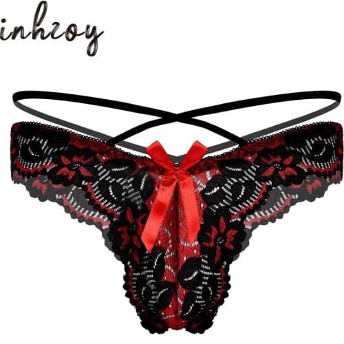 Man Sissy Panties See-through Lace THONG TBACK Bikini Underwear Pouch Panties Briefs Gay Underpant