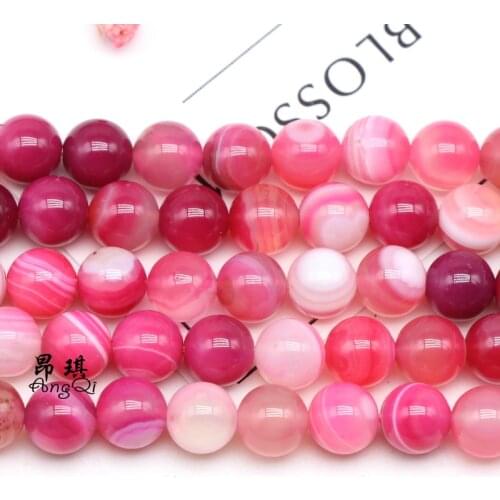 Natural Stone Pink Stripe Agates Round Loose Beads 4 6 8 10 12MM Pick Size For Jewelry Making DIY Charm Nracelets Necklaces 15