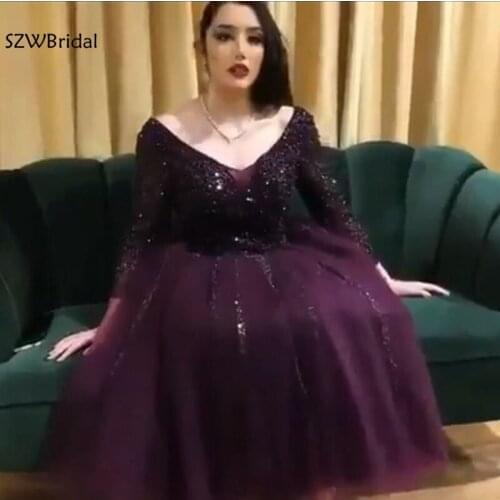 New Arrival Dubai Arabic Purple Long sleeve evening dress 2021 Kaftan Formal dress Party evening gown abiye vestidos elegantes