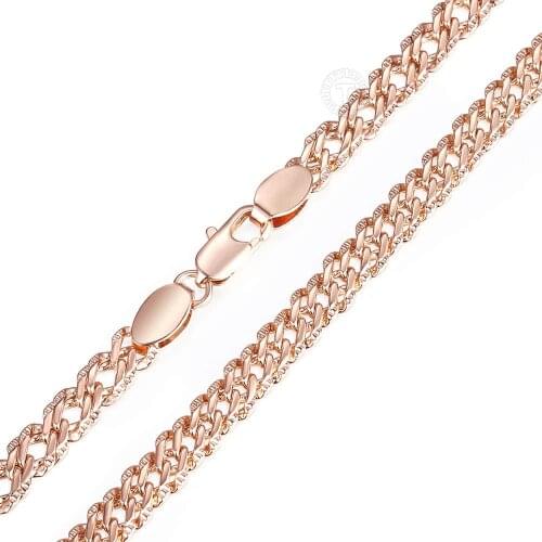 Davieslee Necklace for Women 585 Rose Gold Filled Bismark Hammered Womens Necklaces Chain Cuban Rombo 3/4/5mm 45-55cm GN453