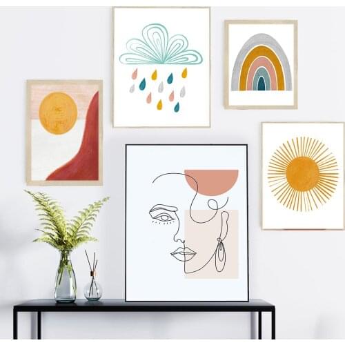 Rainbow Nursery Decor Boho Sunshine Wall Art Print Nordic Canvas Painting Cartoon Posters Wall Pictures for Kids Room Decoration