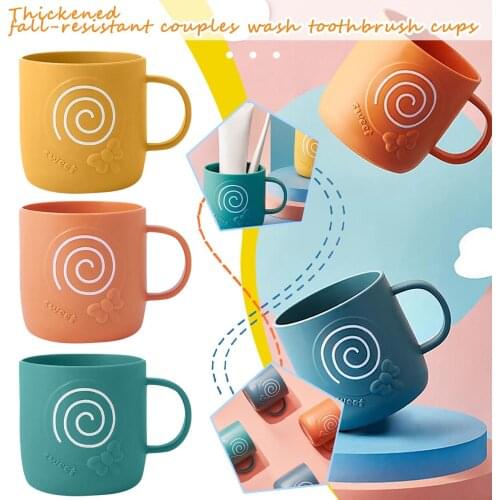 Colorful Creative Style Household Plastic Cups With Handles Thick Drop Resistant Bottle Cartoon Children Drinking Cup Gargle Cup